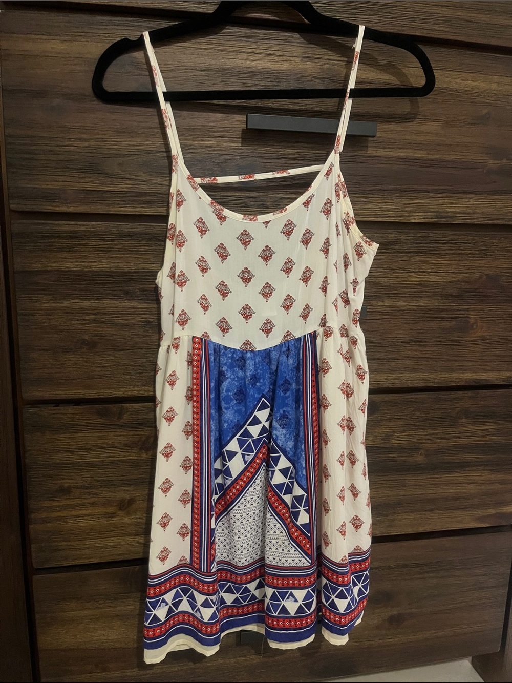 Forever 21 Cream Dress with Blue & Red Print